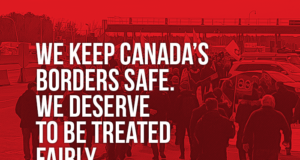 FB Group: 200 Members Rally in Lacolle Picture of a demo in Lacolle with the words "We keep Canada's borders safe. We deserve to be treated fairly"