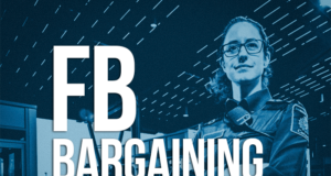 L’équipe de négo FB revendique la fin du statut FB-02 pour les agents des services frontaliers Picture of a Border Services Officer with the words FB Bargaining