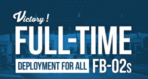 Déploiement à temps plein pour les FB-02 Border crossing with the words "victory! full-time deployment for all FB-02s"