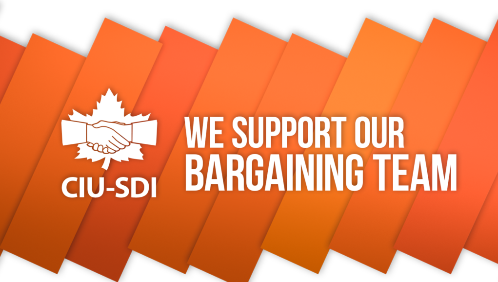 Banner with the words We support our bargaining team