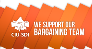 Le Bureau national de direction du SDI appuie nos équipes de négos ! Banner with the words We support our bargaining team