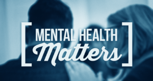 Mental health matters, at home and at work a photo of three people with the words "mental health matters"