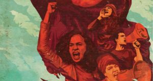 Journée internationale des travailleurs et des travailleuses 2020 : de nouvelles perspectives sur fond de crise mondiale May Day illustration, 4 people with a flag and loud speakers