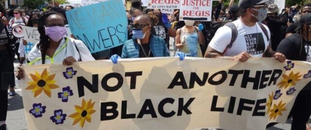 protest image with the words "not another black life"