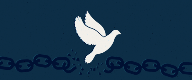 Drawing of dove and broken chains for emancipation day